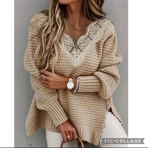 Light Mocha Lacy V Sweater